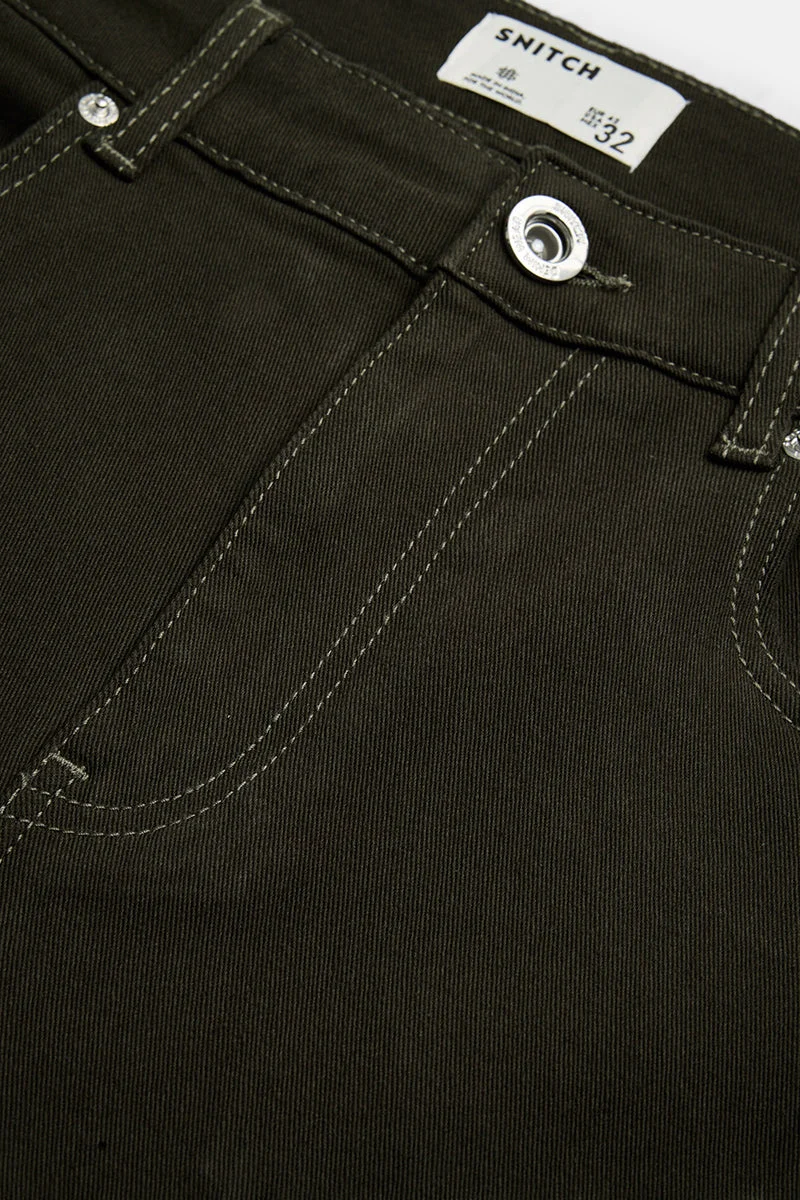SNITCH Olive Olive Solid Tapered Casual Jeans for Men | Best Price UAE