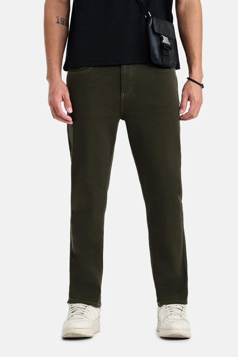 سنيتش Olive Solid Tapered Casual Jeans