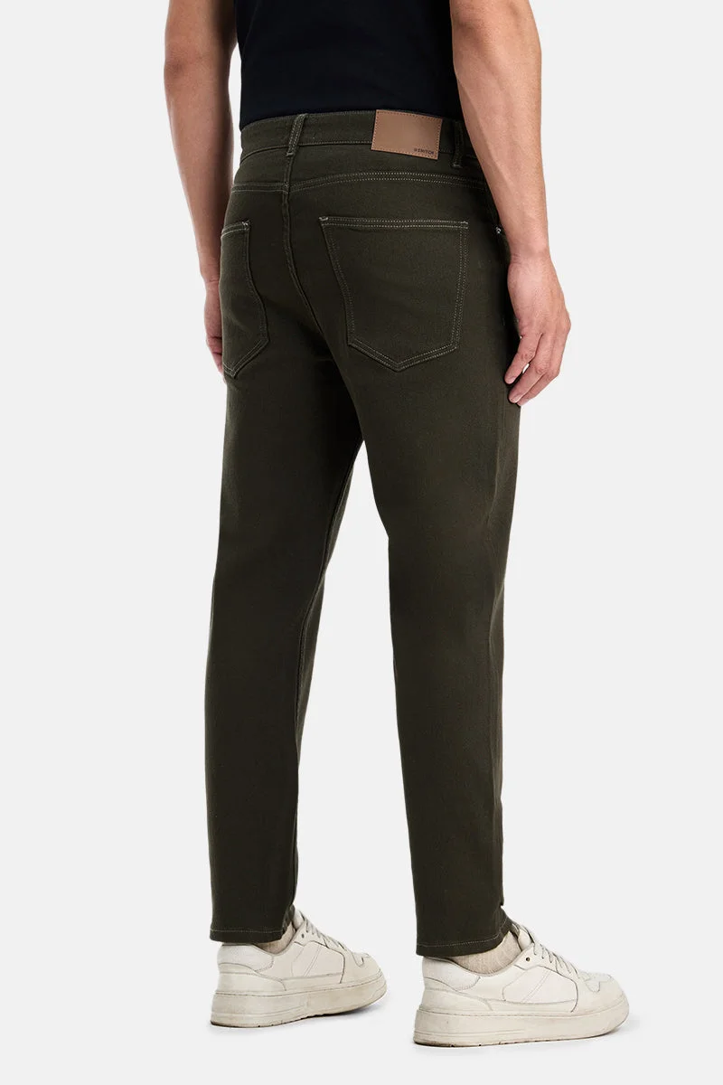 SNITCH Olive Olive Solid Tapered Casual Jeans for Men | Best Price UAE