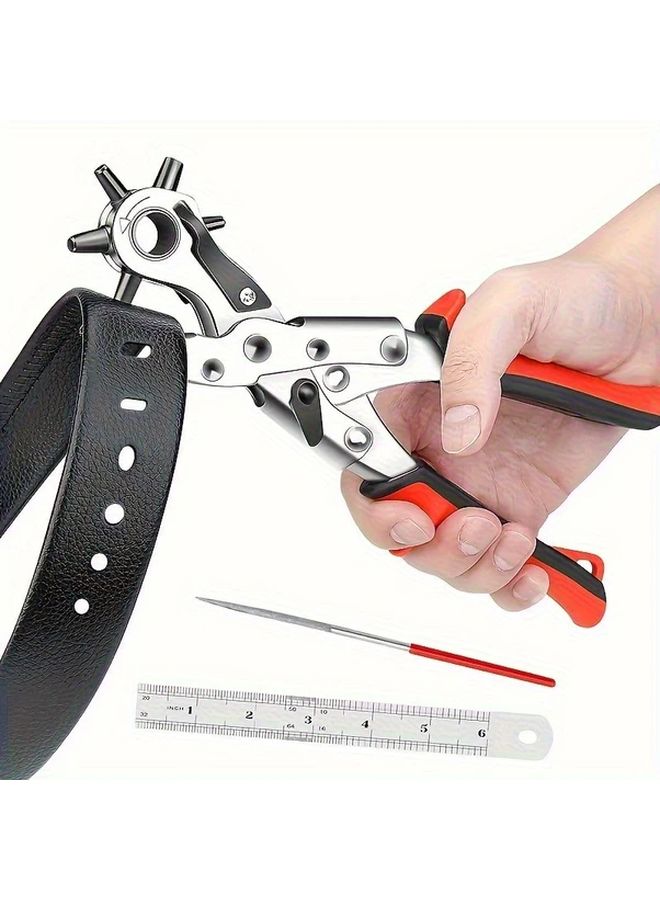 Heavy Duty Rotary Leather Hole Punch Tool 1pc Red Rubber Grip For Belts Crafting - Image 2