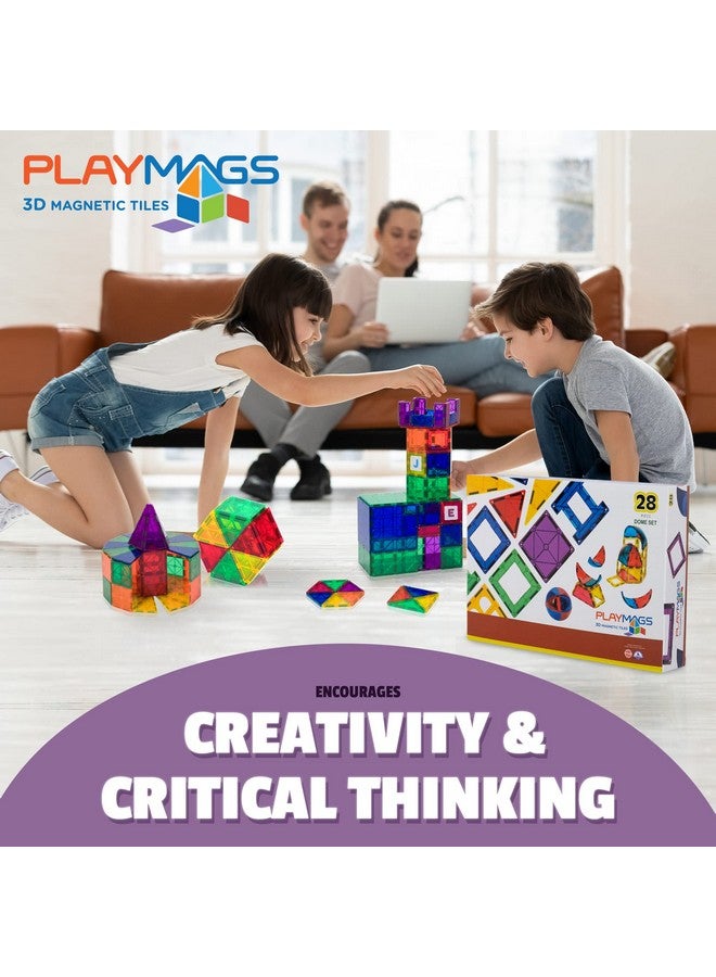 Playmags 28 Piece Magnetic Tiles Dome Set Now With Stronger Magnets Stem Toys For Kids Sturdy Super Durable With Vivid Clear Color Tiles - Image 5