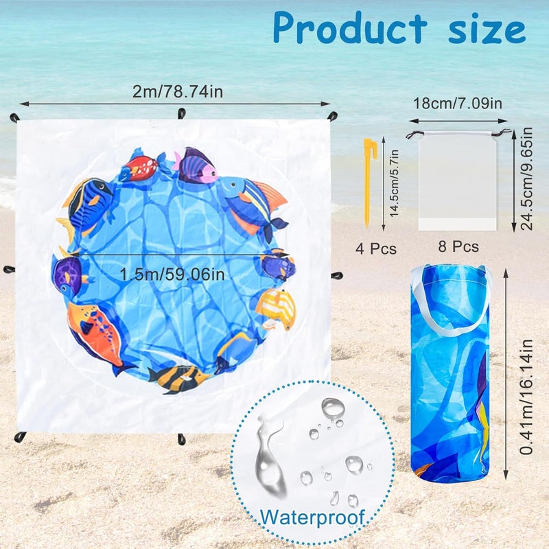 Fantang 6.5 X 6.5 Feet Baby Beach Pool Portable Baby Pool Cute Cartoon Puddle Pool Toddler Blue Beach Blanket and Kiddie Pool Flexible Kids Beach Pool with Printed Storage Bag - Image 2