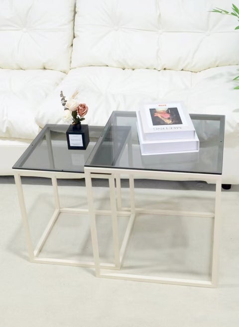 Simple Modern Square Mother-and-Child Tea Table Combination, Tempered Glass Metal Frame Coffee Tea Table