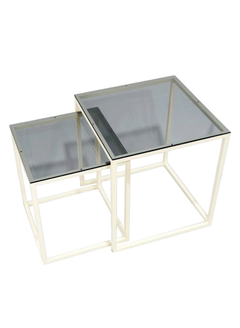 Simple Modern Square Mother-and-Child Tea Table Combination, Tempered Glass Metal Frame Coffee Tea Table