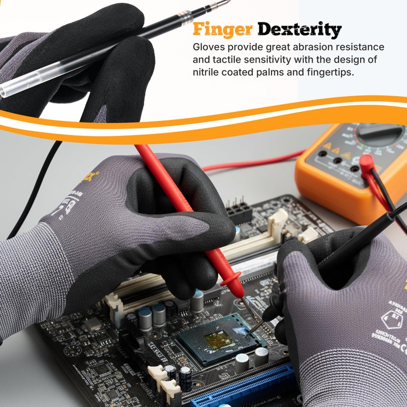 TitanFlex Work Gloves Microfoam Nitrile Coated Men Women-6 Pairs, Safety Warehouse Gloves Mens Working Glove with Grip Heavy Duty, Touchscreen, Seamless Knit Nylon for Automotive, Garden (Medium) - Image 4