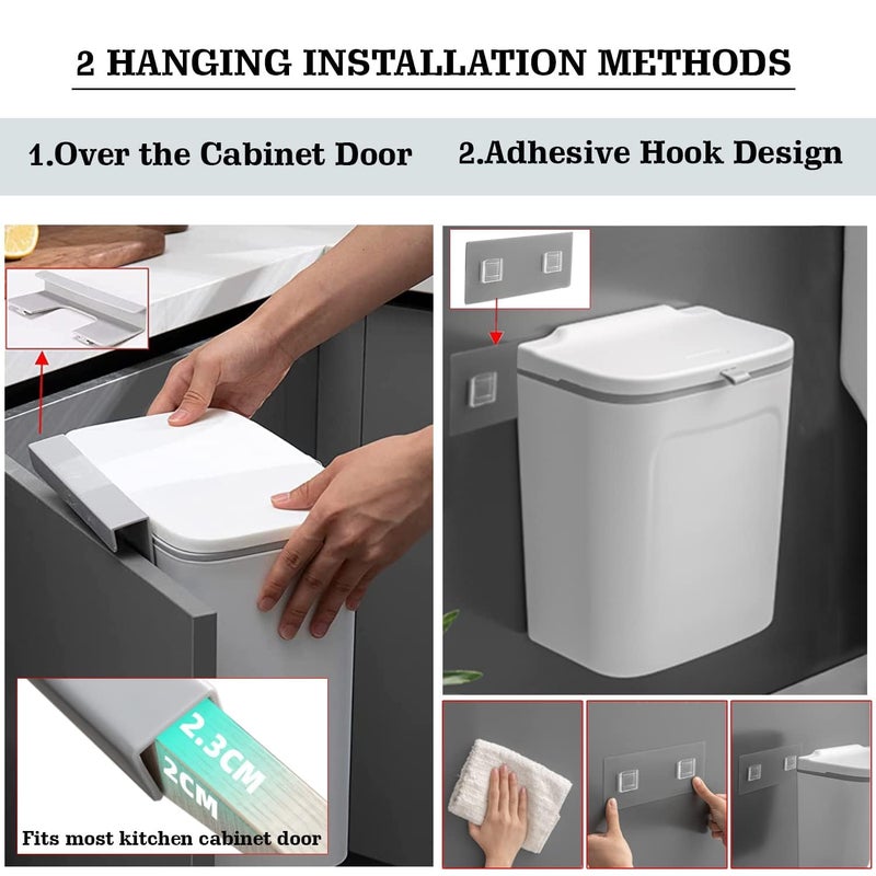 Zollyss Zollyss Plastic Hanging/Wall Mounted Open-Top Dustbin For Bathroom Toilet Kitchen Home Or Office, White, 1 Pc  - Image 3