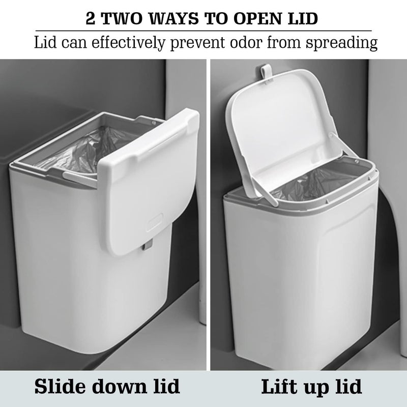 Zollyss Zollyss Plastic Hanging/Wall Mounted Open-Top Dustbin For Bathroom Toilet Kitchen Home Or Office, White, 1 Pc  - Image 2