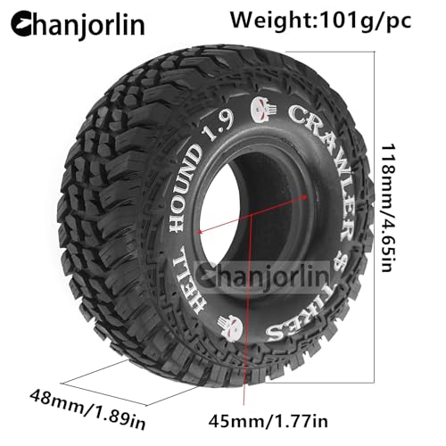 Chanjorlin 19 RC Tires 110 Soft Rubber All TerrainCrawler Tyres OD 465 for 110 Rock Mud Crawler Car Traxxas TRX4 Axial SCX10 II RC4WD D90 TF2 Tamiya CC01 Gen8 19 inch Beadlock Wheels Rims - Image 5