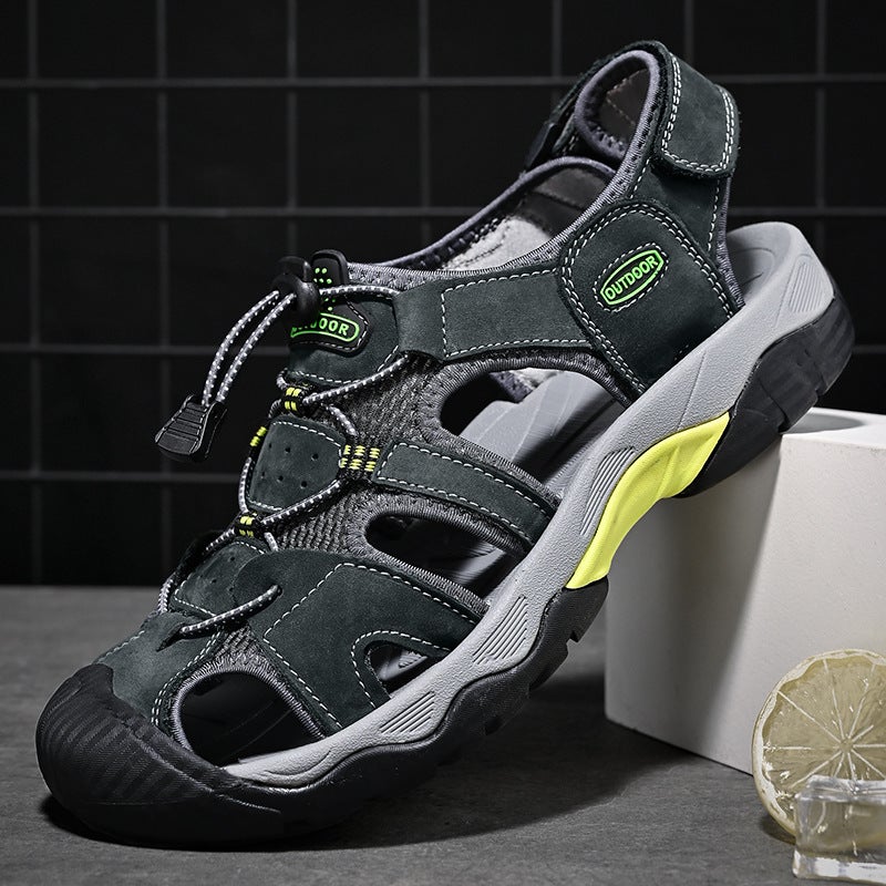 Men's Casual Leather Sandals, Breathable, Toe Cover - Image 2