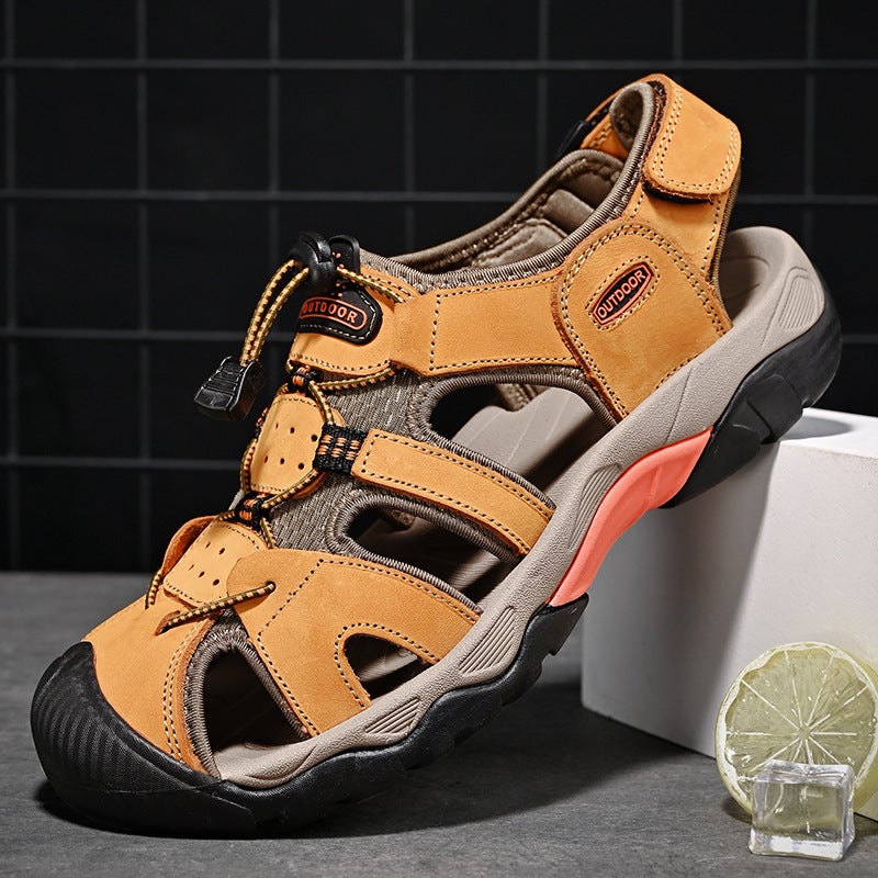 Men's Casual Leather Sandals, Breathable, Toe Cover - Image 3