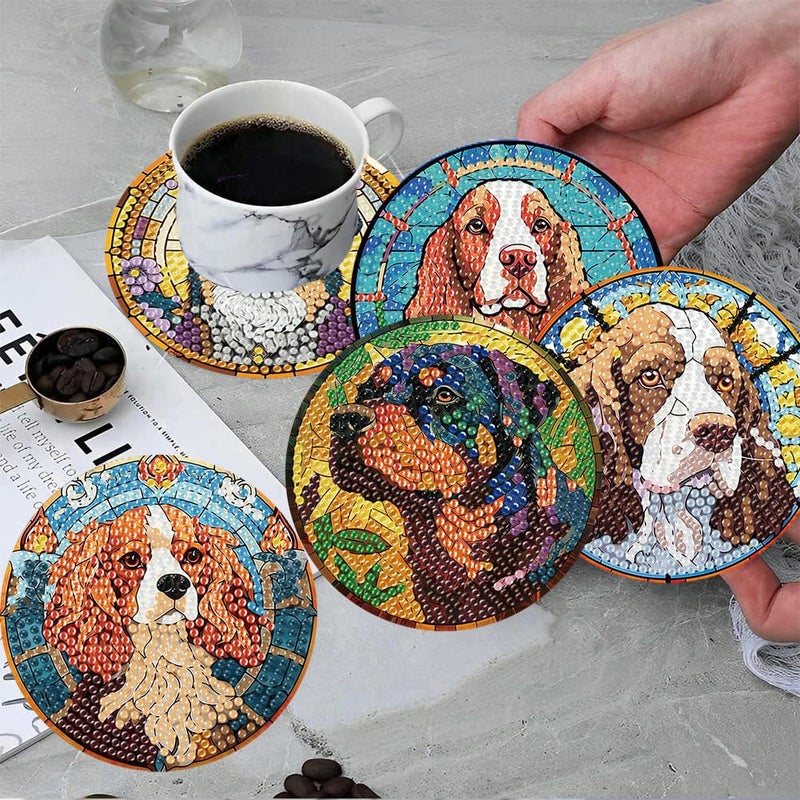 ijbnhd 8 PCS Dog Diamond Art Coasters Kit, Dog Diamond Painting Coasters with Holder, Non Slip Coaster Art Supplies for Adults Gift 4X4inch (Cork Wooden Pad) - Image 4
