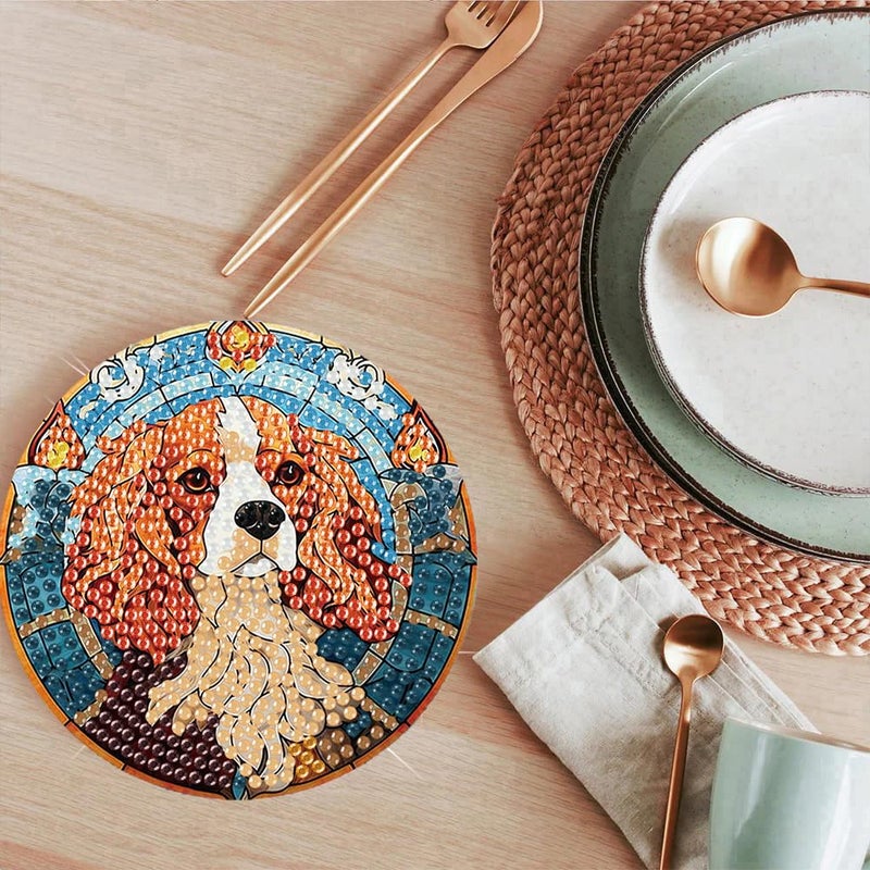 ijbnhd 8 PCS Dog Diamond Art Coasters Kit, Dog Diamond Painting Coasters with Holder, Non Slip Coaster Art Supplies for Adults Gift 4X4inch (Cork Wooden Pad) - Image 5