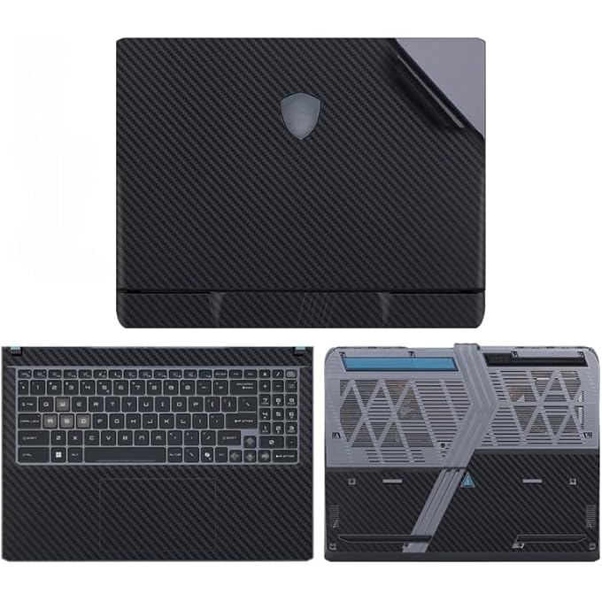 rayihni غطاء ملصق لابتوب متوافق مع MSI VECTOR 16 HX AI A2XWHG 2025 16 بوصة، ملصق مضاد للخدش، فيلم لابتوب ثلاثي الجوانب، فيلم لابتوب بدون بقايا (كربون أسود) - Image 1