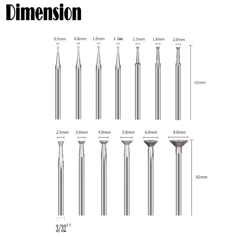 LUO KE ð‹ð®ð¨ ð¤ðž 13 Pcs Bowl Shape Diamond Burr - 3/32'' Shank Diamond Burs Stone Carving Set for Rotary Tools includes Dremel - Image 2