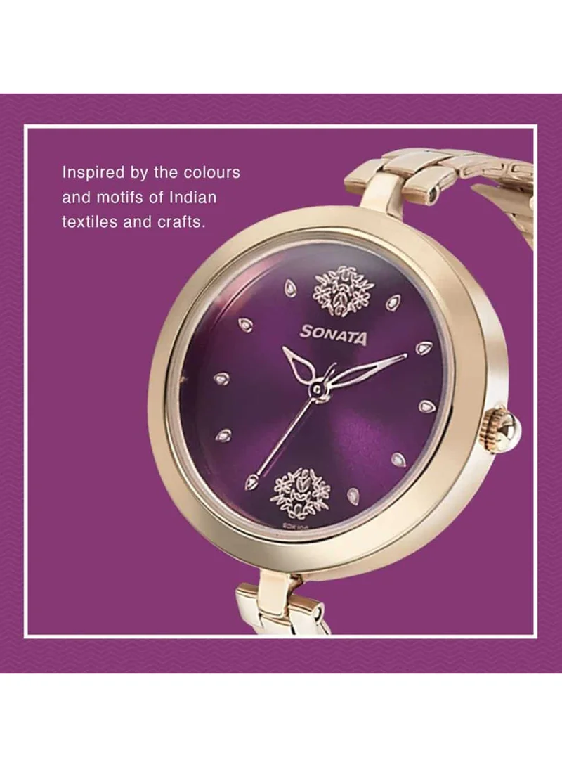 Sonata Women's Analog Round Shape Stainless Steel Wrist Watch 8147WM03 - 35 Mm