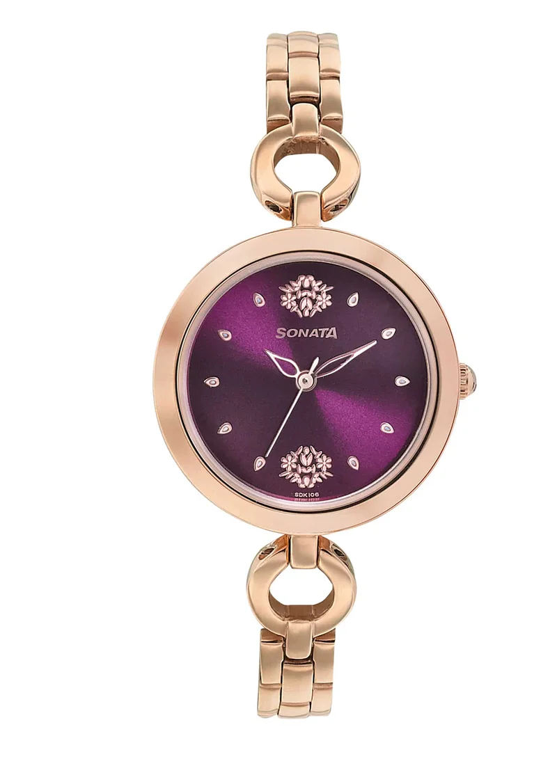 Sonata Women's Analog Round Shape Stainless Steel Wrist Watch 8147WM03 - 35 Mm