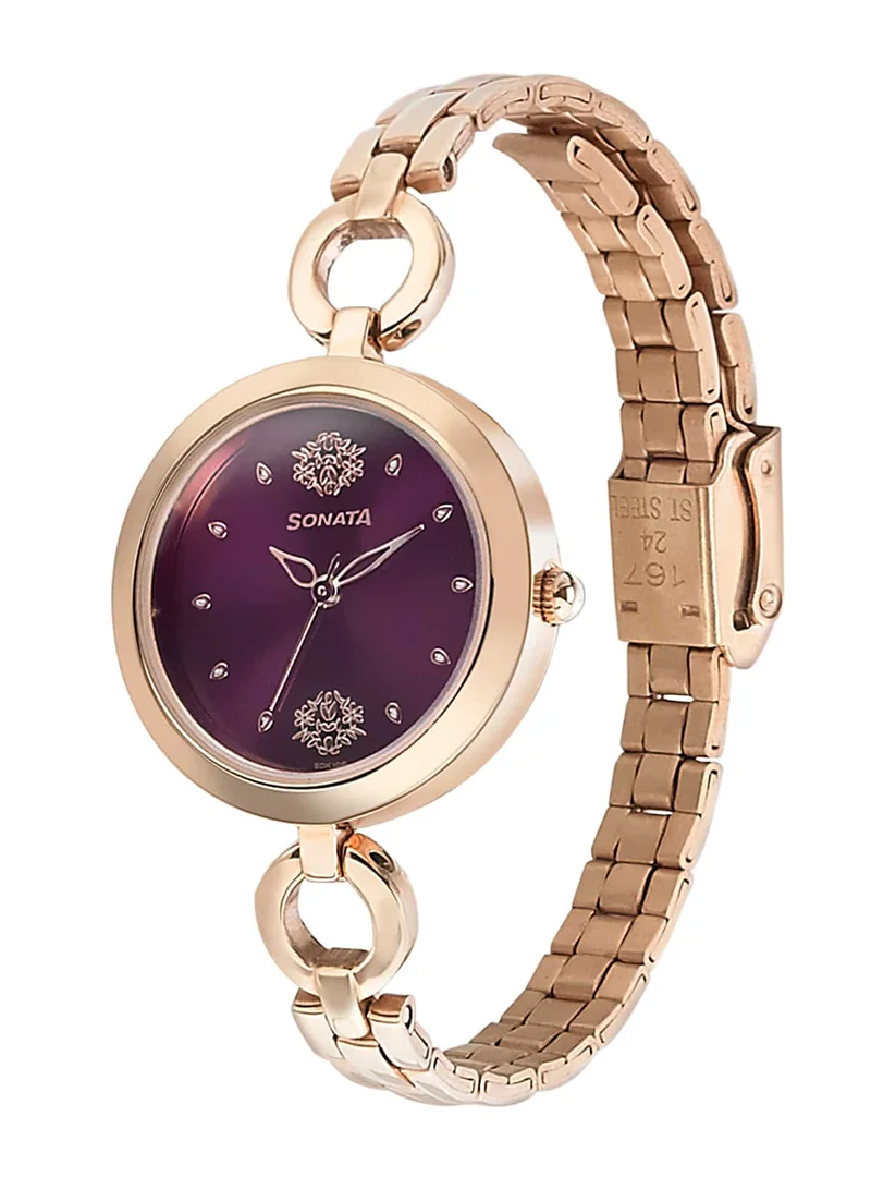 Sonata Women's Analog Round Shape Stainless Steel Wrist Watch 8147WM03 - 35 Mm