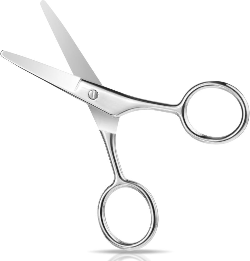 كاست ويف مقص الحواجب، 2 قطعة تصميم رأس دائري من الفولاذ المقاوم للصدأ، متعدد الأغراض للعناية بالنساء والرجال، مقص تجميل لشعر الأنف والأذن واللحية والرموش، فضي - Image 1