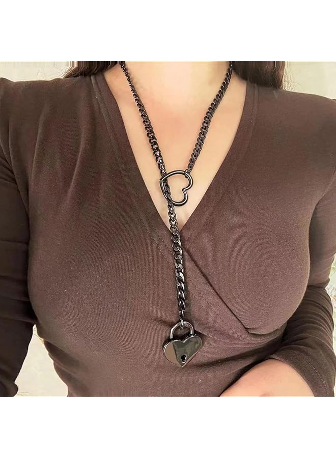 erorex Heart O Ring Slip Chain Choker Necklace For Women Men Stainless Steel Cuban Chain Y Shape Necklace Punk Rock Collar Necklace Adjustable Lariat Y Necklace Prom Necklace Jewelry - Image 2