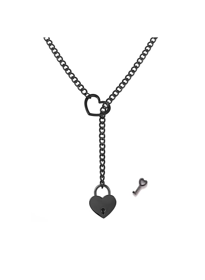 erorex Heart O Ring Slip Chain Choker Necklace For Women Men Stainless Steel Cuban Chain Y Shape Necklace Punk Rock Collar Necklace Adjustable Lariat Y Necklace Prom Necklace Jewelry - Image 1
