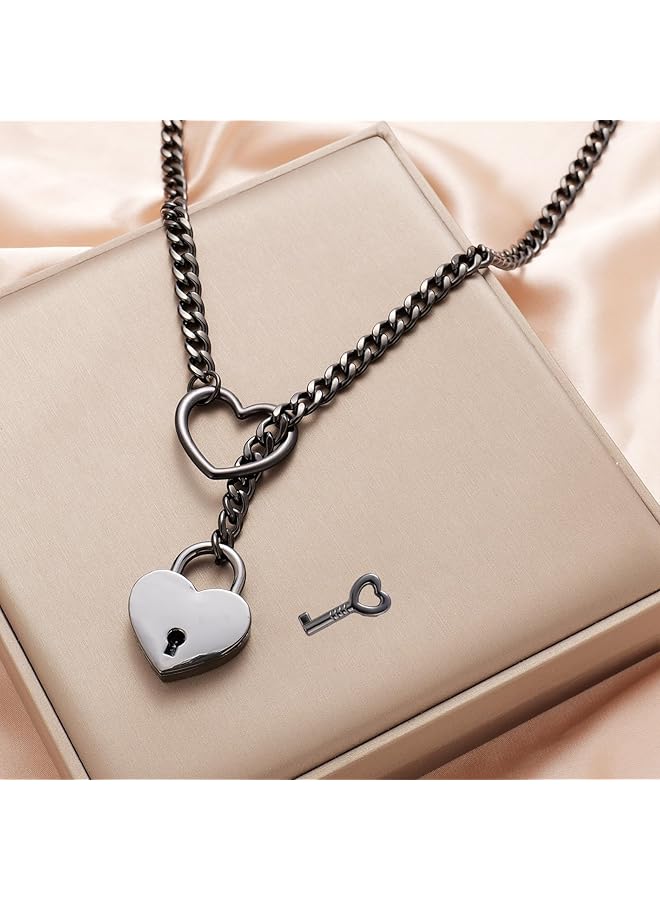 erorex Heart O Ring Slip Chain Choker Necklace For Women Men Stainless Steel Cuban Chain Y Shape Necklace Punk Rock Collar Necklace Adjustable Lariat Y Necklace Prom Necklace Jewelry - Image 5