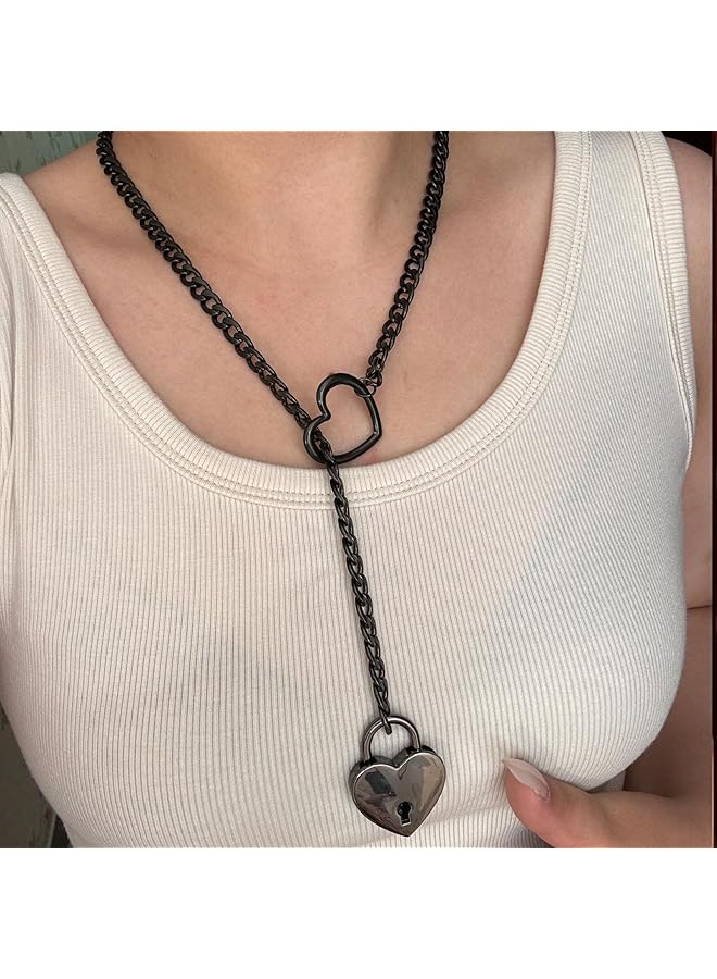 erorex Heart O Ring Slip Chain Choker Necklace For Women Men Stainless Steel Cuban Chain Y Shape Necklace Punk Rock Collar Necklace Adjustable Lariat Y Necklace Prom Necklace Jewelry - Image 4