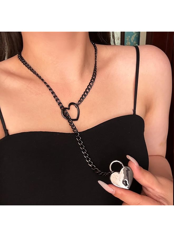 erorex Heart O Ring Slip Chain Choker Necklace For Women Men Stainless Steel Cuban Chain Y Shape Necklace Punk Rock Collar Necklace Adjustable Lariat Y Necklace Prom Necklace Jewelry - Image 3