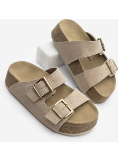 MARJIN Women's Leather Double-Strap Cork Sole Casual Slippers Roneta  - Image 1