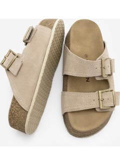 MARJIN Women's Leather Double-Strap Cork Sole Casual Slippers Roneta  - Image 5