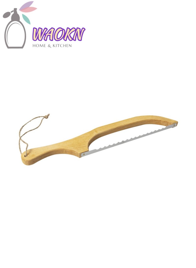 WAOKN - Baking Tools Bread Bow Cutter Serrated Bagel Stainless Steel Sourdough Slicer Portable Cake Cutting Knife With Bamboo Handle Baguette Cutter Tool - Image 1