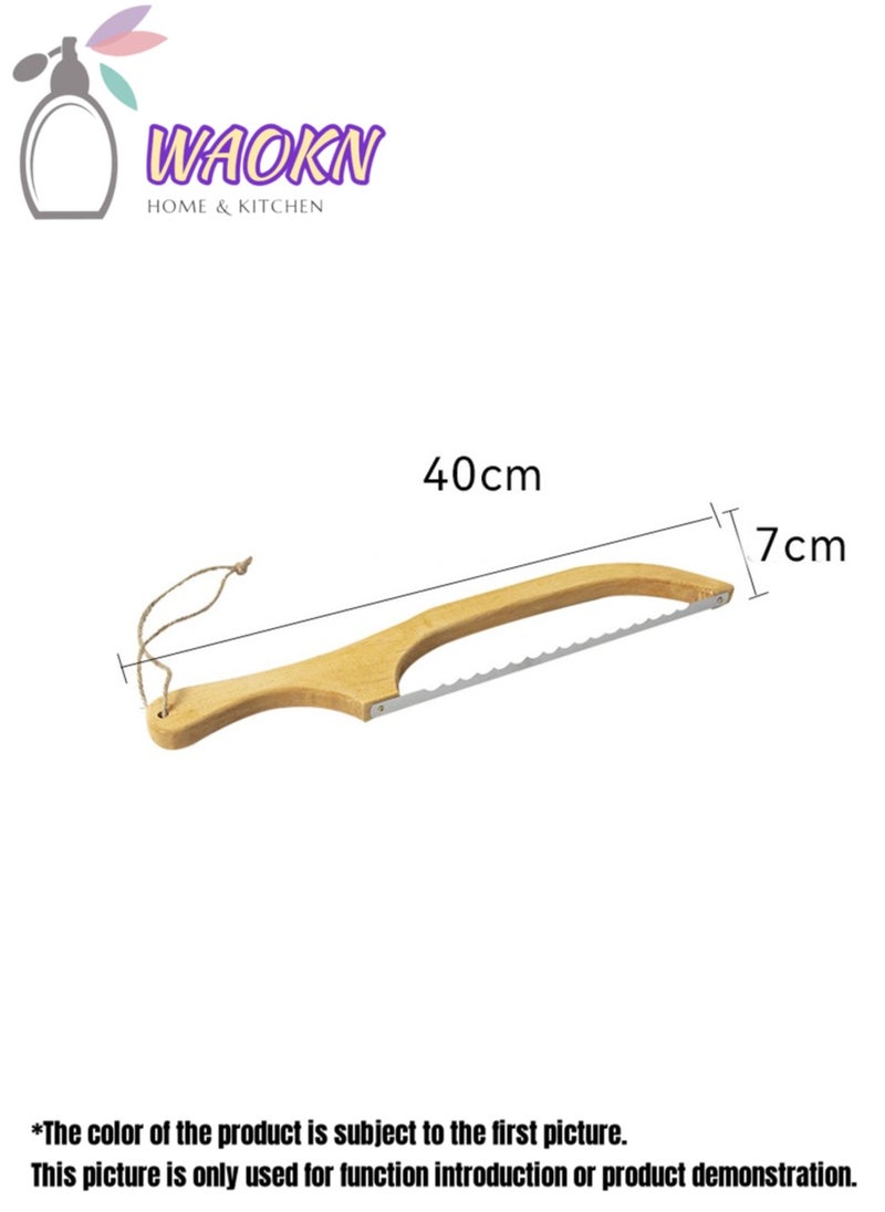 WAOKN - Baking Tools Bread Bow Cutter Serrated Bagel Stainless Steel Sourdough Slicer Portable Cake Cutting Knife With Bamboo Handle Baguette Cutter Tool - Image 1
