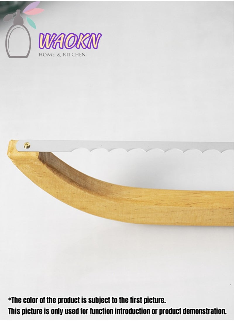 WAOKN - Baking Tools Bread Bow Cutter Serrated Bagel Stainless Steel Sourdough Slicer Portable Cake Cutting Knife With Bamboo Handle Baguette Cutter Tool - Image 1