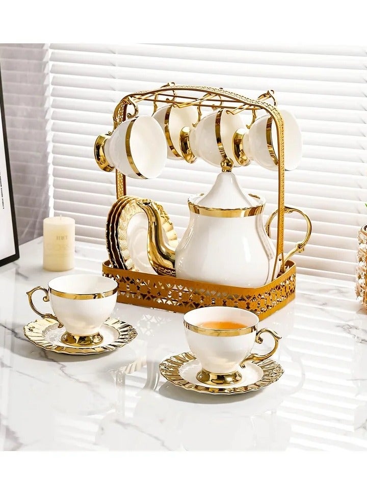 14-Piece Ceramic Coffee Cup, Saucer And Kettle Holder Set - Image 1