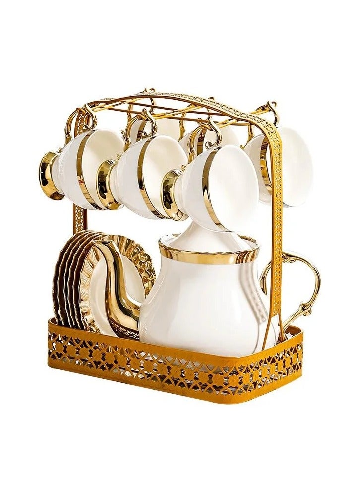 14-Piece Ceramic Coffee Cup, Saucer And Kettle Holder Set - Image 2