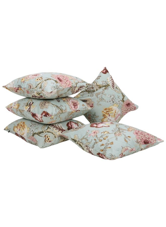 Clasiko Cotton Cushion Covers Set of 5; 16x16 Inches; Blush Green-250 TC - Image 2
