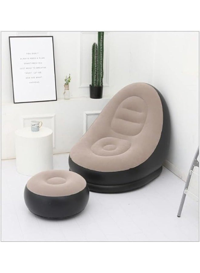 ATM Thickened Flocking Inflatable Sofa with Footstool Set – Versatile Lazy Sofa Bed for Indoor & Outdoor Use - 116x98x83 CM - 62x62x31 CM - Image 1