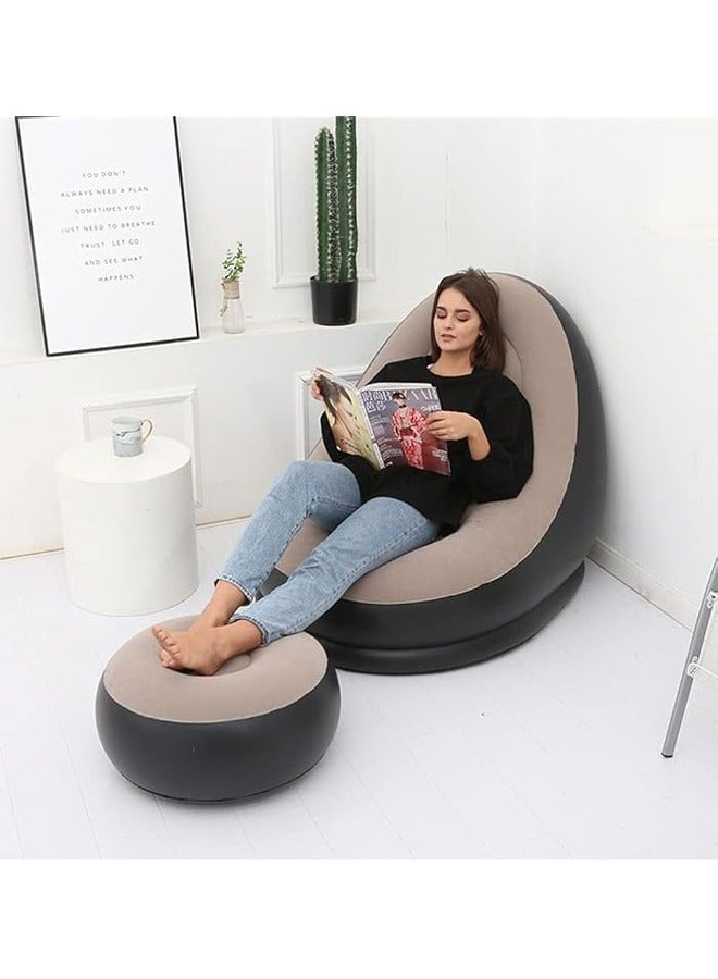 ATM Thickened Flocking Inflatable Sofa with Footstool Set – Versatile Lazy Sofa Bed for Indoor & Outdoor Use - 116x98x83 CM - 62x62x31 CM - Image 2