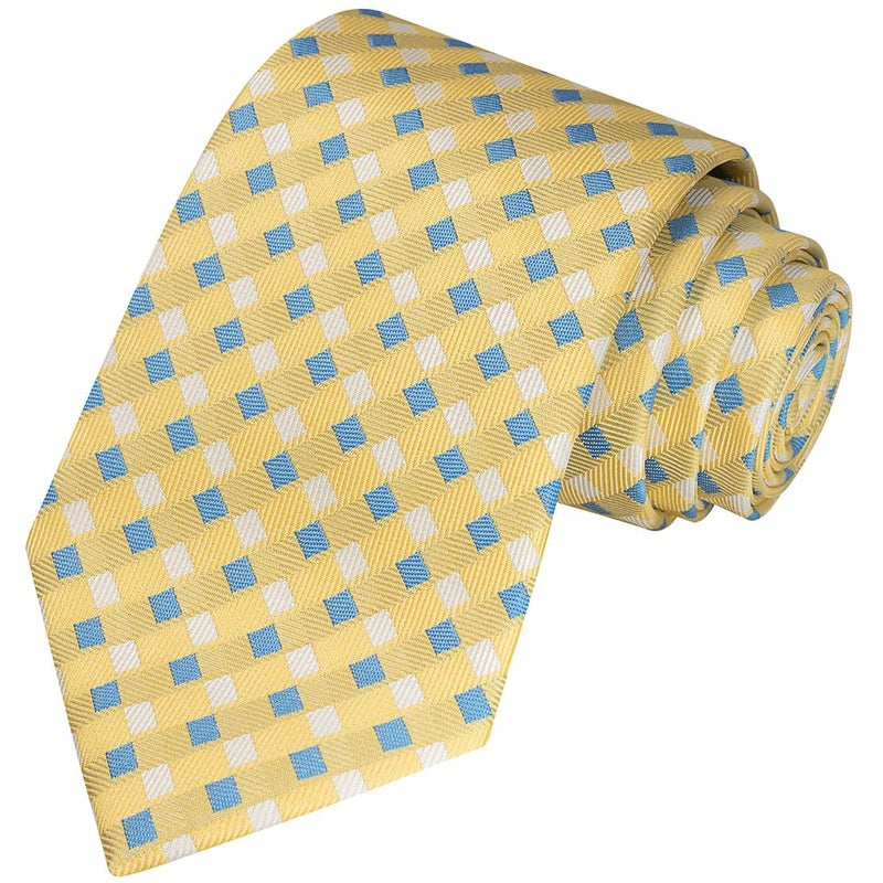 KissTies Mens Yellow Tie Canary Grid Necktie Wedding Ties + Gift Box - Image 1