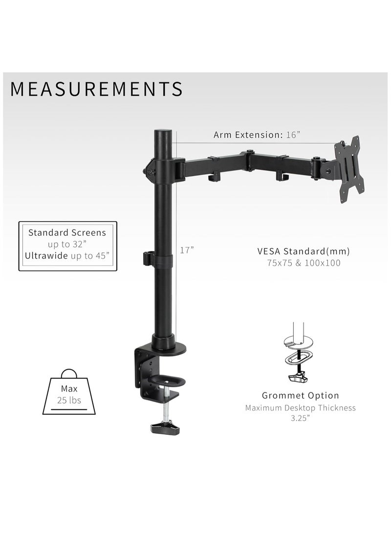 Single Monitor Desk Arm 15"-33" Adjustable VESA Holder Z011