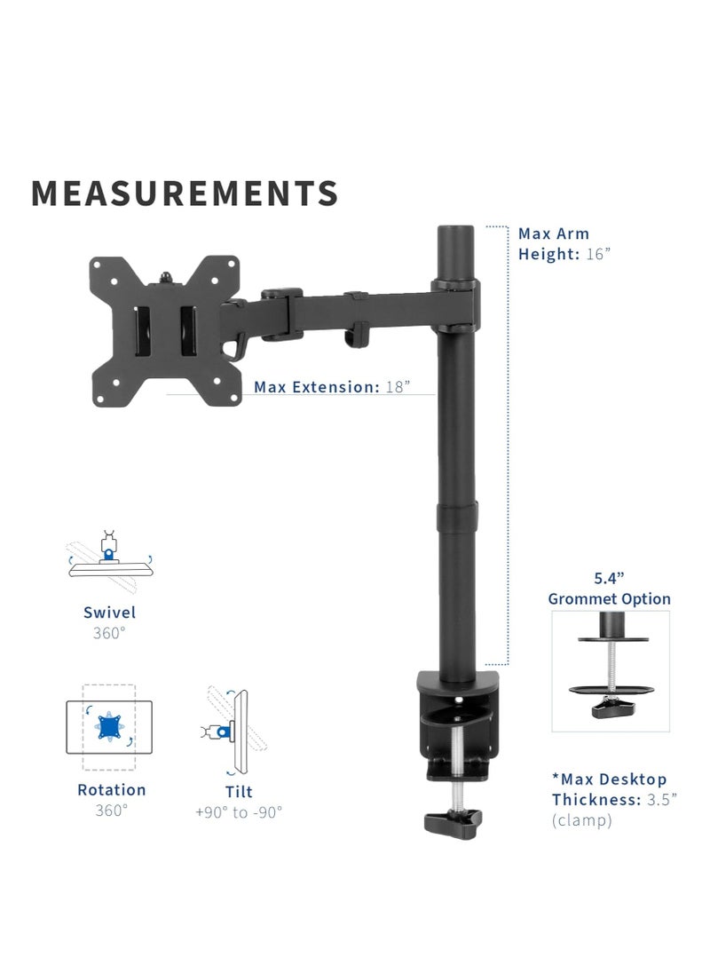 Single Monitor Desk Arm 15"-33" Adjustable VESA Holder Z011