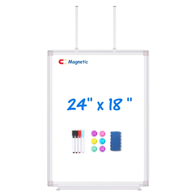 maxtek Magnetic Dry Erase Board for Doors, 24x18 Inch Whiteboard with Adjustable Long Arm Hook Mount - Easy to Install, Portable Hanging White Board for Home, Dorm Room, Office Cubicle & Small Spaces - Image 1