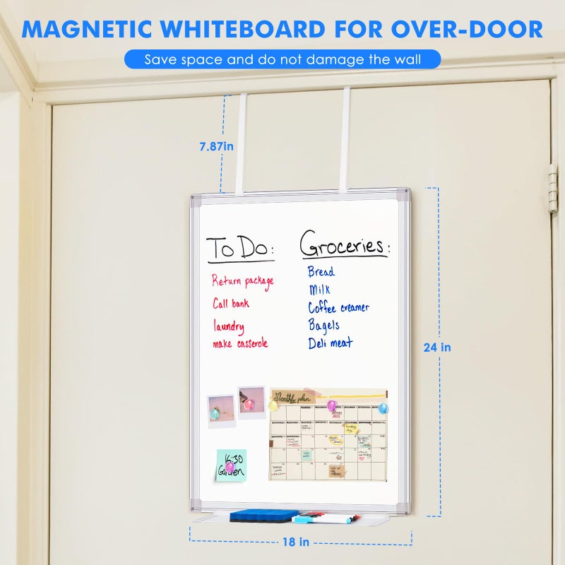 maxtek Magnetic Dry Erase Board for Doors, 24x18 Inch Whiteboard with Adjustable Long Arm Hook Mount - Easy to Install, Portable Hanging White Board for Home, Dorm Room, Office Cubicle & Small Spaces - Image 2