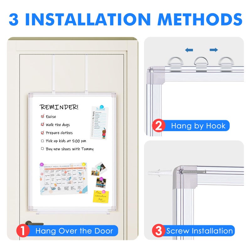 maxtek Magnetic Dry Erase Board for Doors, 24x18 Inch Whiteboard with Adjustable Long Arm Hook Mount - Easy to Install, Portable Hanging White Board for Home, Dorm Room, Office Cubicle & Small Spaces - Image 5