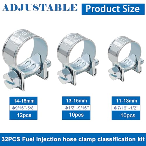 Tnisesm 32Pcs 1/4inch 5/16inch 3/8inch Fuel Injection Gas Line Hose Clamps Clip Pipe Clamp Assortment Kit, Hoses Clamps Sleeving,For Automotive Diesel Petrol Pipe - Image 2