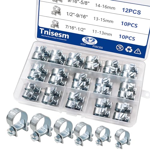 Tnisesm 32Pcs 1/4inch 5/16inch 3/8inch Fuel Injection Gas Line Hose Clamps Clip Pipe Clamp Assortment Kit, Hoses Clamps Sleeving,For Automotive Diesel Petrol Pipe - Image 1