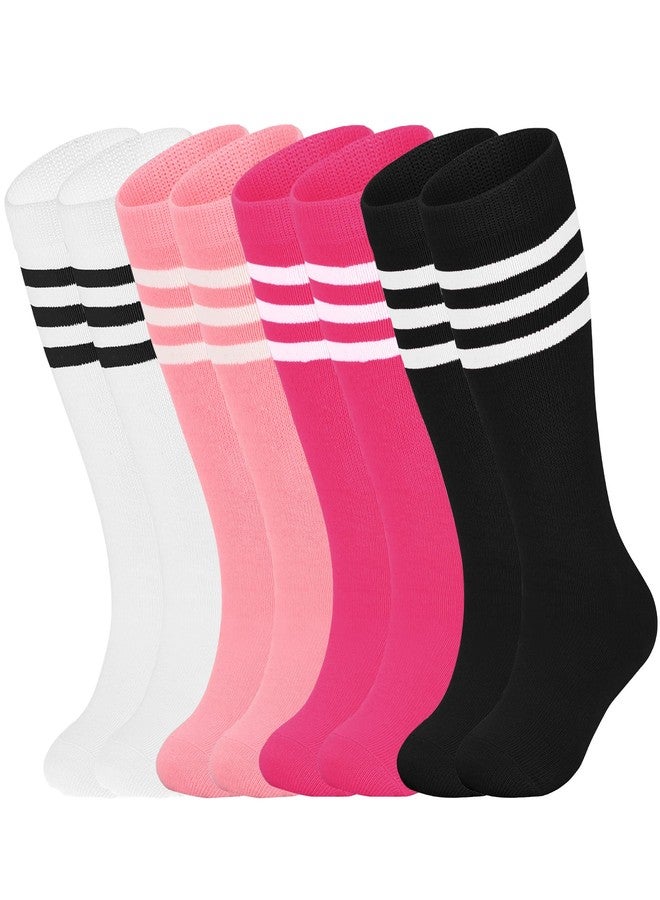 LPMOERA 4 Pairs Toddler Soccer Socks Girls Boys Baseball Softball Sock Football Knee-High Athletic Socks 4-7T - Image 1