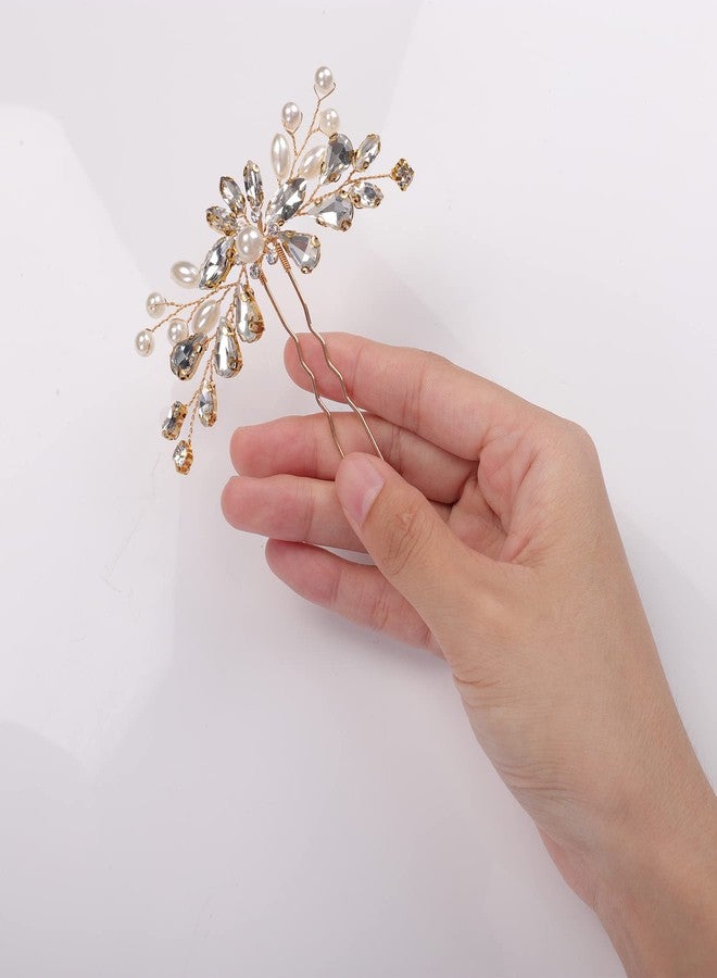 YERTTER 3pcs Wedding Gold Crystal Hair Pins Set Updo Rhinestone Crystal Rhinestone Hair Clip Bun Head Pieces for Bride Bridesmaid Flower Girl Wedding Prom Birthday Party - Image 3