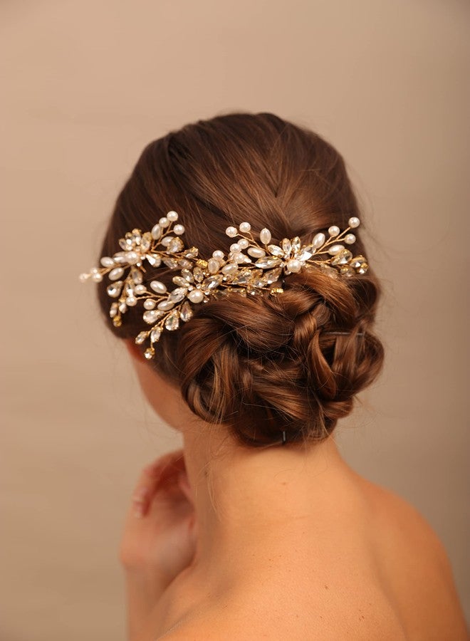 YERTTER 3pcs Wedding Gold Crystal Hair Pins Set Updo Rhinestone Crystal Rhinestone Hair Clip Bun Head Pieces for Bride Bridesmaid Flower Girl Wedding Prom Birthday Party - Image 2