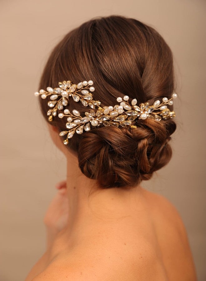 YERTTER 3pcs Wedding Gold Crystal Hair Pins Set Updo Rhinestone Crystal Rhinestone Hair Clip Bun Head Pieces for Bride Bridesmaid Flower Girl Wedding Prom Birthday Party - Image 1