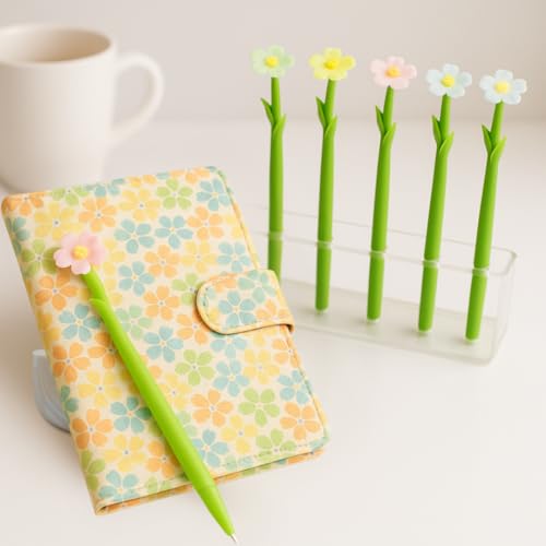 Tresneria Luxury Stationery Gift Set for Women, Journal with Soft Cover, 5 Floral Gel Pens, Acrylic Stand (Pastel Bloom) - Image 1